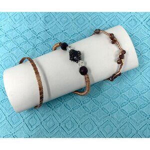 Three Handcrafted 1990s Vintage Copper Wire Bangle‎ Bracelets